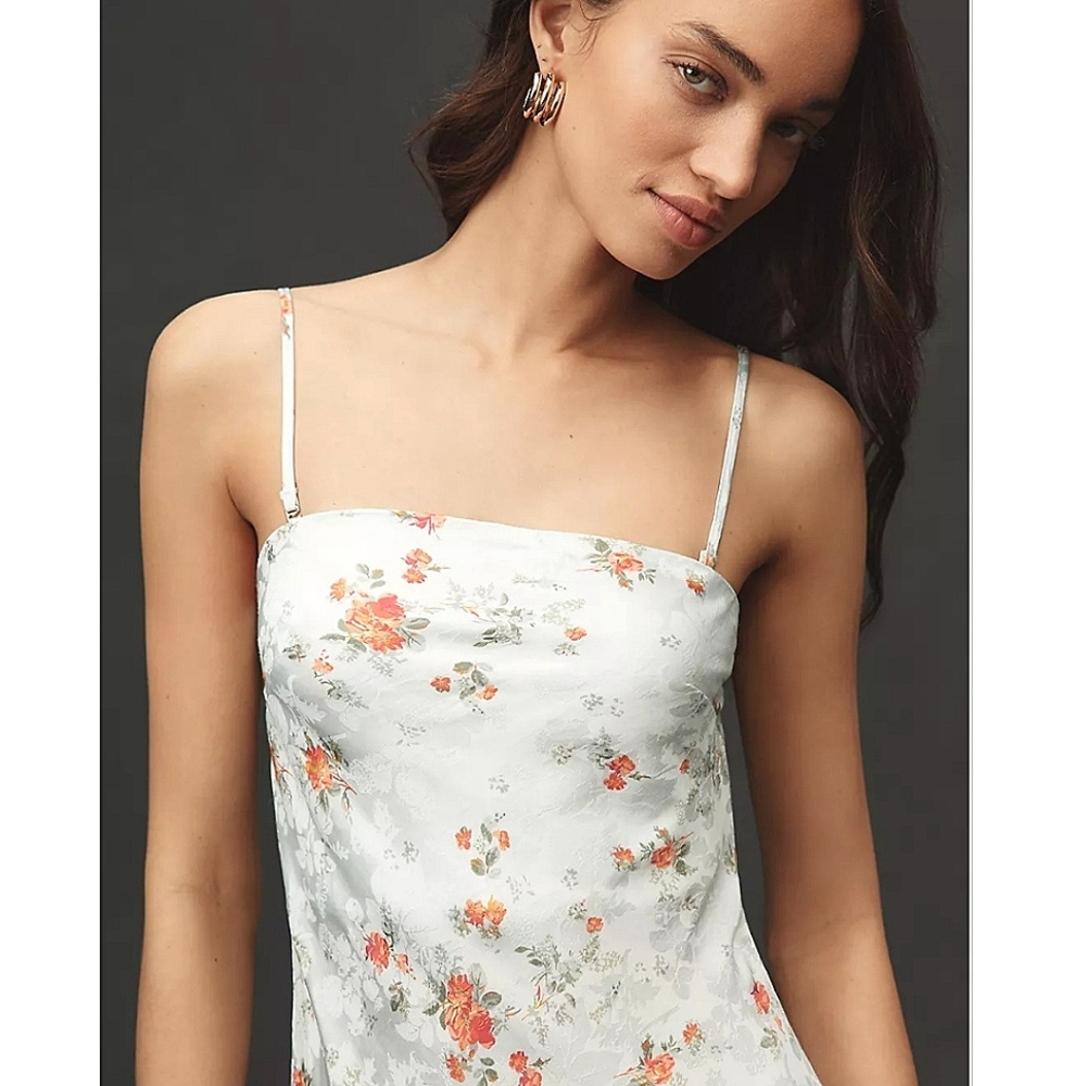 NWT Anthropologie Tilda Satin Slip Midi Dress In Floral Print In Size L